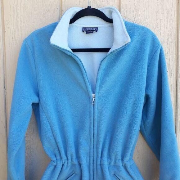 Vtg Lands' End Jacket Fleece Windblock Mock Neck Collar Cinched Waist Zip S - Picture 5 of 11